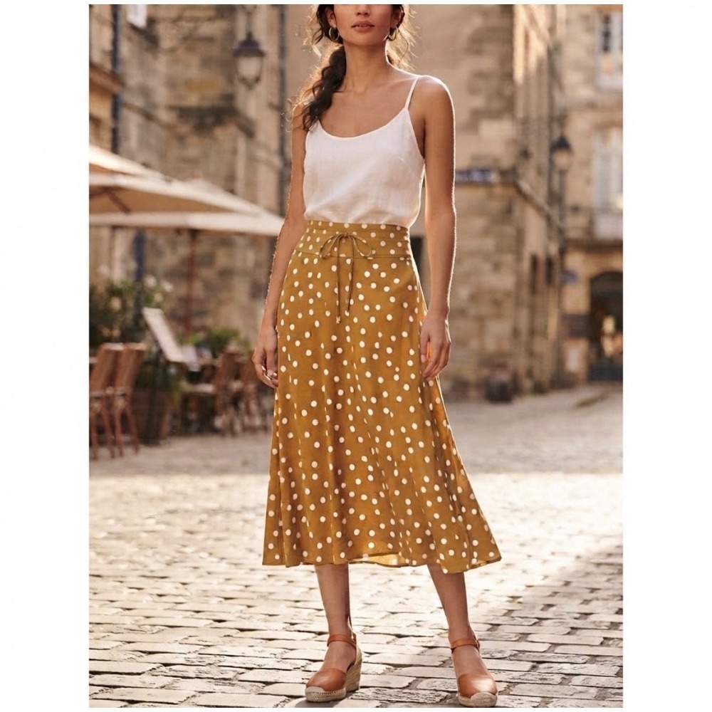 Madewell Midi Skirt Womens 00 Yellow Polka Dot Viscose A-Line MB003
